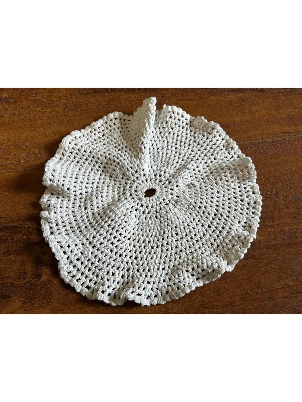 Hand Crocheted Small Round Cream Doily with Ruffled Edges